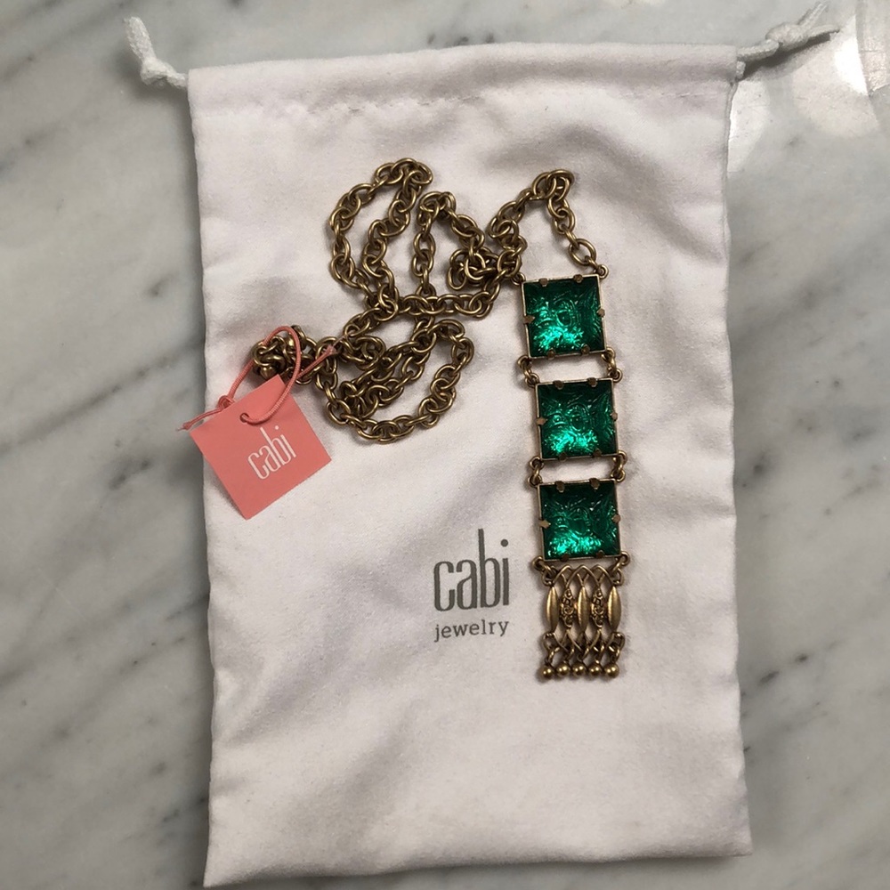 long cabi jewelry emerald + gold necklace